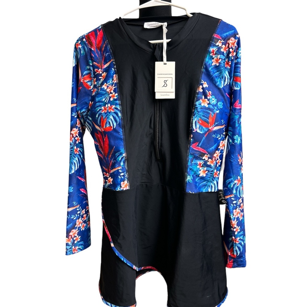 JASAMBAC Bathing Suit for Women Slim Fit Floral Print Rash Guard. NWT